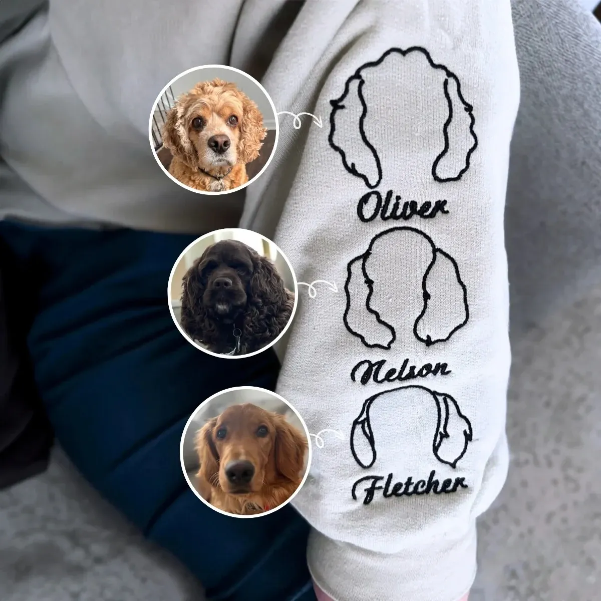 Custom Dog Ear Sweatshirt, Hoodie Embroidered Your Photo, Dog Name-forlovever