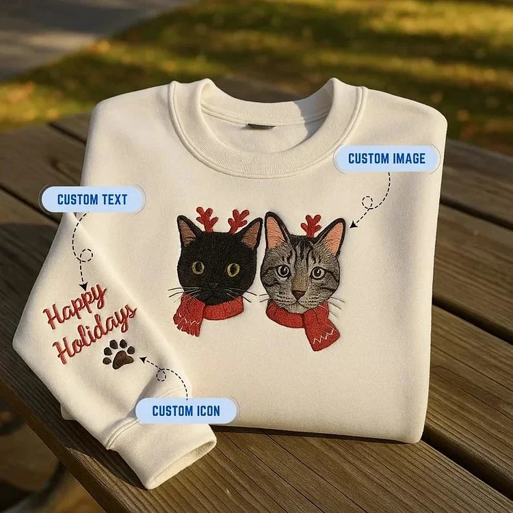 Custom Pet Portrait Merry Christmas Embroidered Sweatshirt, Hoodie, T-Shirt-forlovever