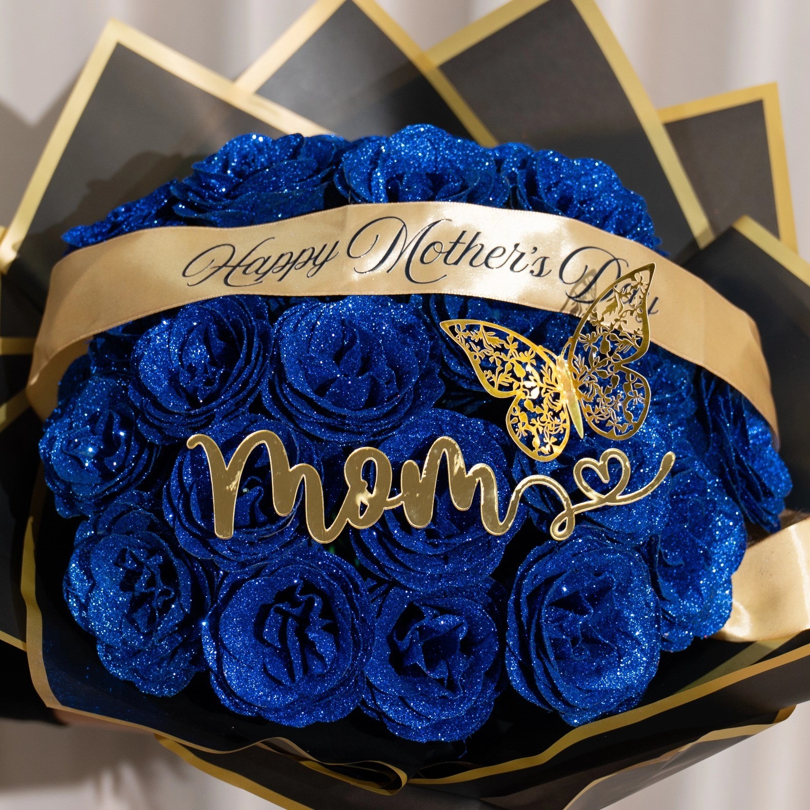 Custom Mother's Day Mama Glitter Rose Bouquet Mother's Day Gift of Mom or Grandma Everlasting Rose Bouquet (Never Wither)