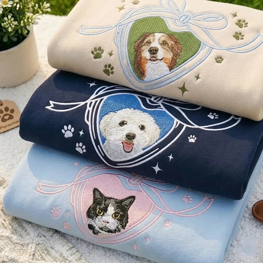 Vintage Locket Pet Portrait Sweatshirt – Personalized Dog, Cat, Horse & Any Pet Photo Crewneck with Coquette Bow