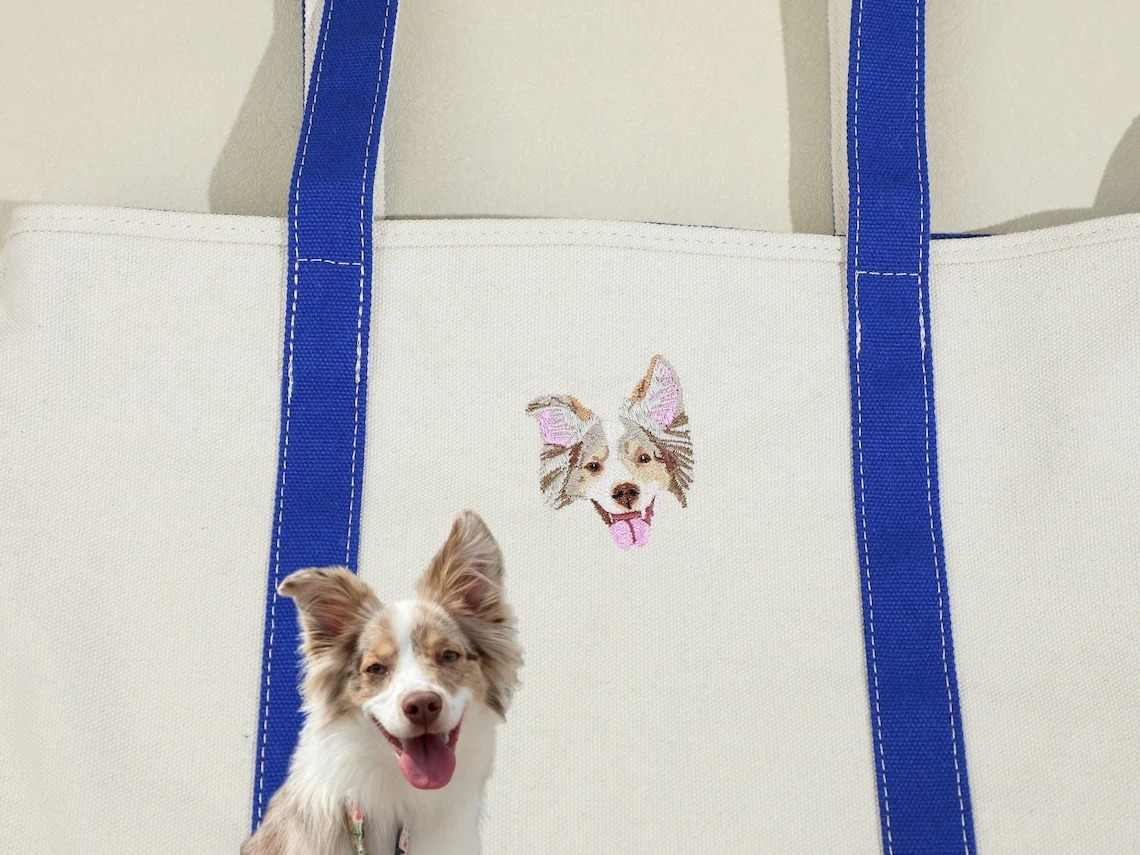 Personalized Dog Tote Bag with Custom Embroidered Photo - Unique Dog Mom Gift Idea
