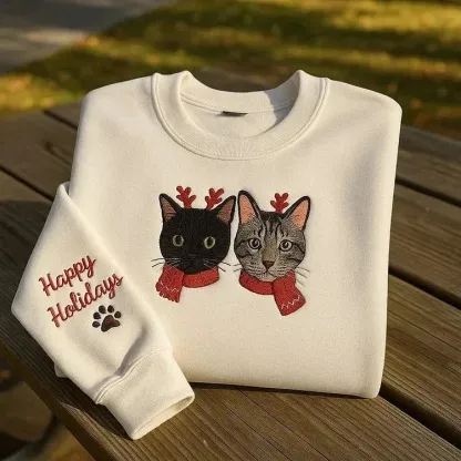 Custom Pet Portrait Merry Christmas Embroidered Sweatshirt, Hoodie, T-Shirt