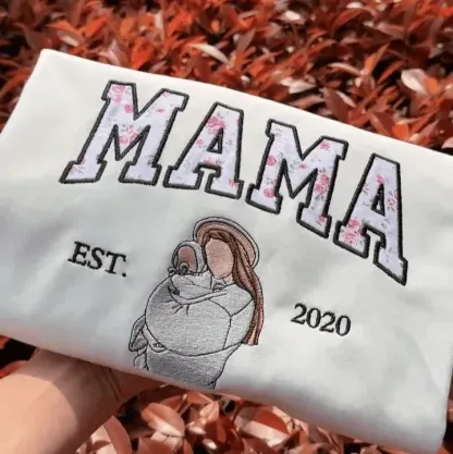 Mama Sweatshirt Floral Embroidered Portrait Custom Sleeve Name Mothers Day Gift for Mom