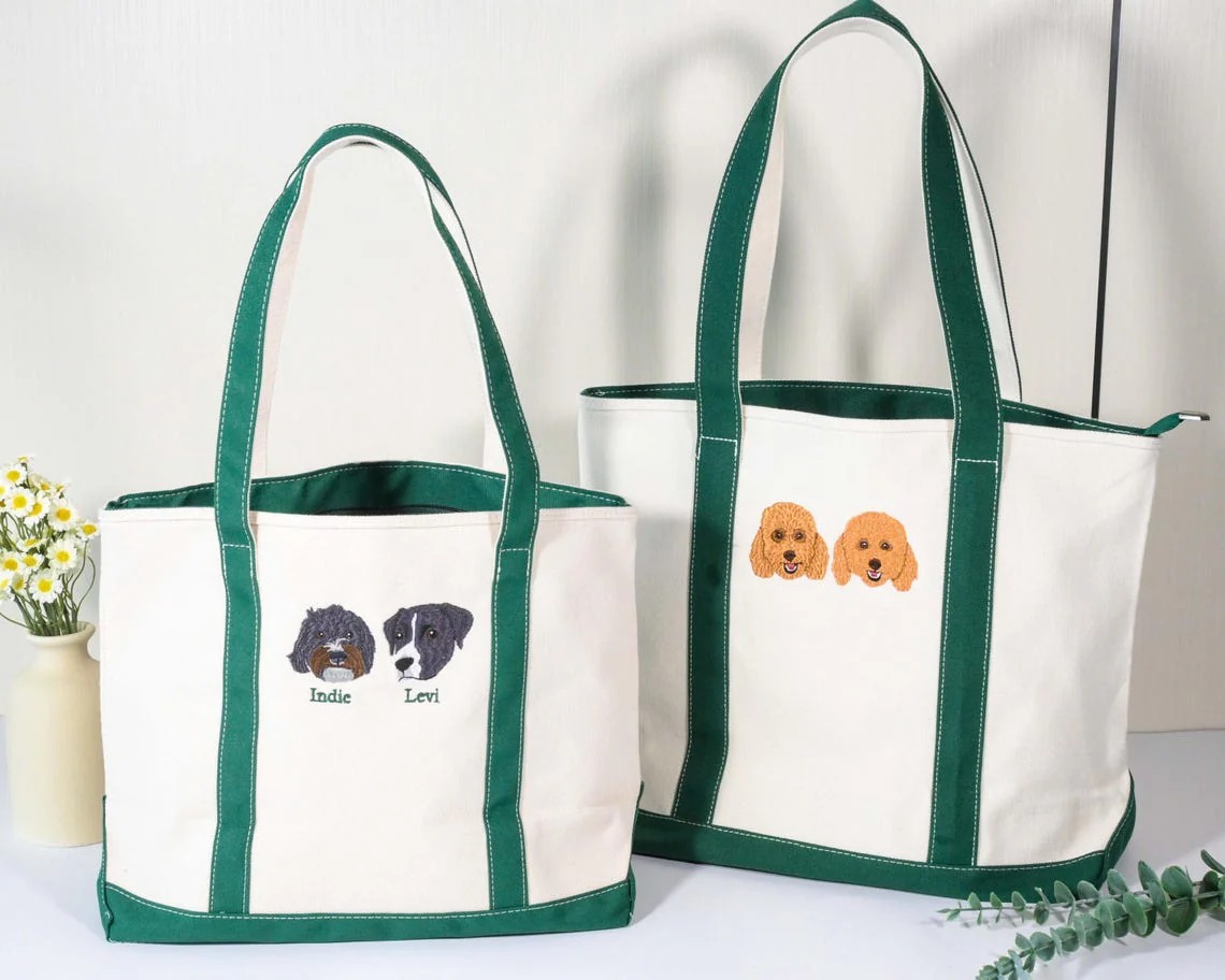 Personalized Dog Tote Bag with Custom Embroidered Photo - Unique Dog Mom Gift Idea
