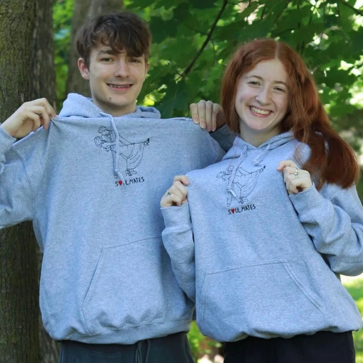 Custom Couple Photos With Background Outline Embroidered Sweatshirt/Hoodie