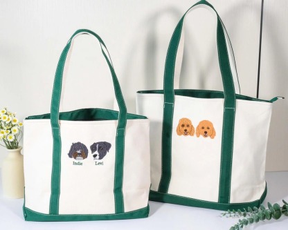 Personalized Dog Tote Bag with Custom Embroidered Photo - Unique Dog Mom Gift Idea