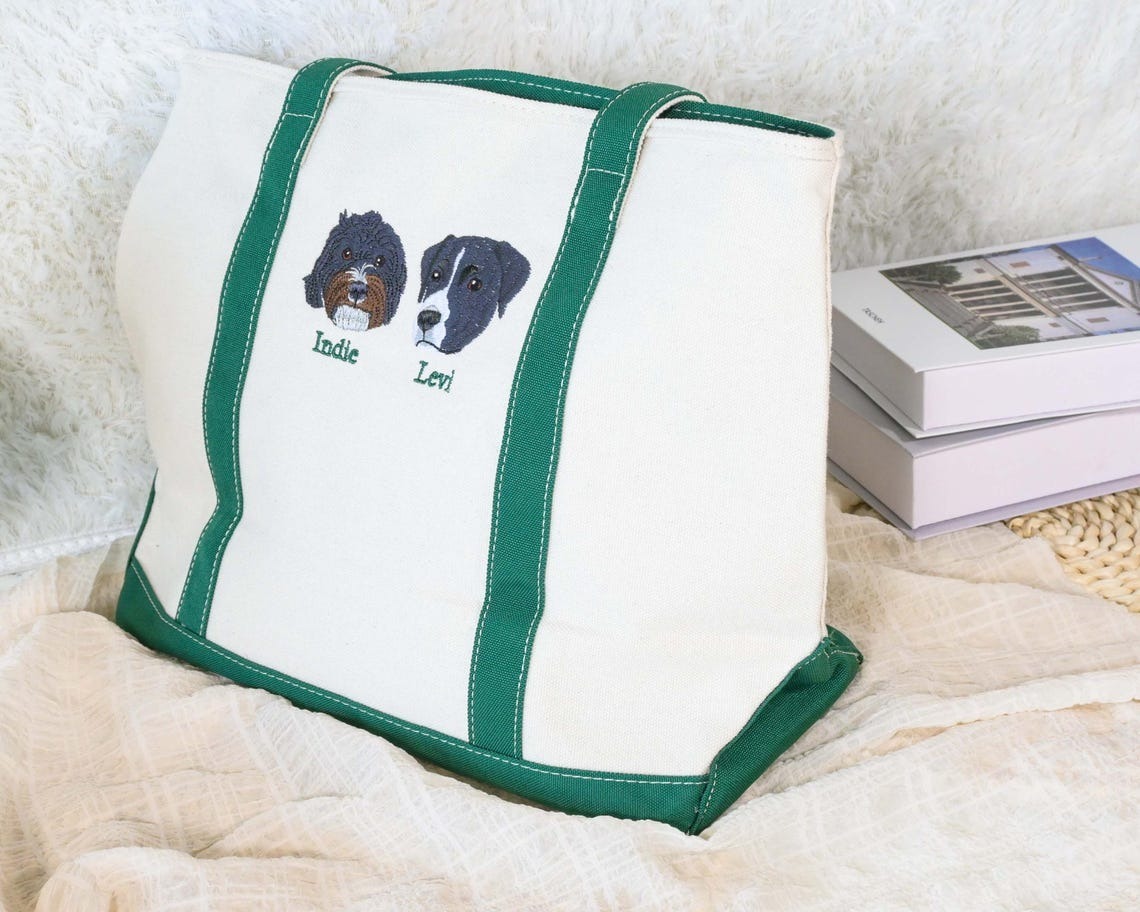 Personalized Dog Tote Bag with Custom Embroidered Photo - Unique Dog Mom Gift Idea