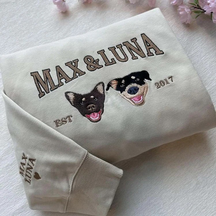 Customized Pet Photo Embroidered Sweatshirts, Gifts For Pet Owners