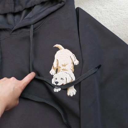 Personalized Pet Biting Drawstring Hoodie – Custom Cat Dog Embroidered Sweatshirt