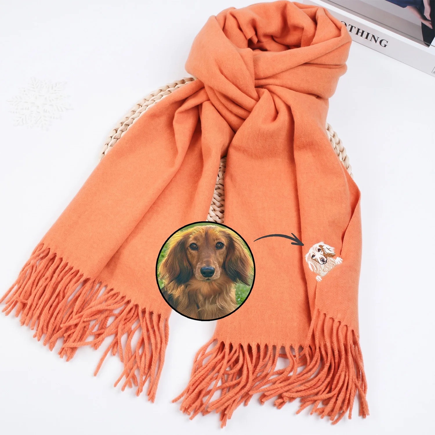 Custom Pet Portrait Embroidered Scarf, Personalized Dog & Cat Scarf, Unique Christmas Gift for Pet Lovers