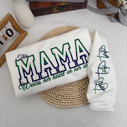 Wear Your Heart on Your Sleeve – Personalized Two-Tone Mama Sweatshirt with Kids' Names | for Mother's Day Gift