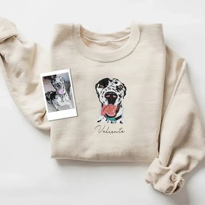 Custom Pet Portrait Embroidered Sweatshirt, Dog Lover Gift Idea