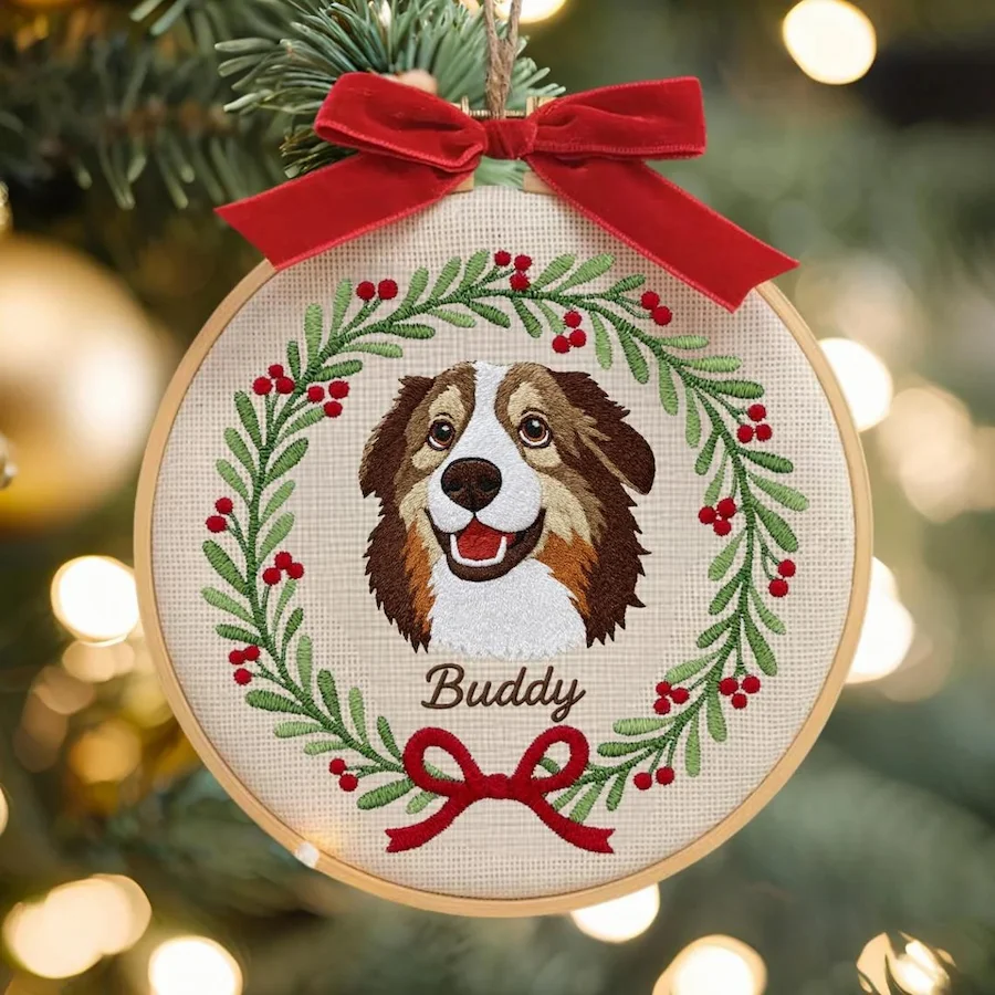Personalized Embroidered Pet Portrait Christmas Ornament Gift For Dog Owners Pet Lovers