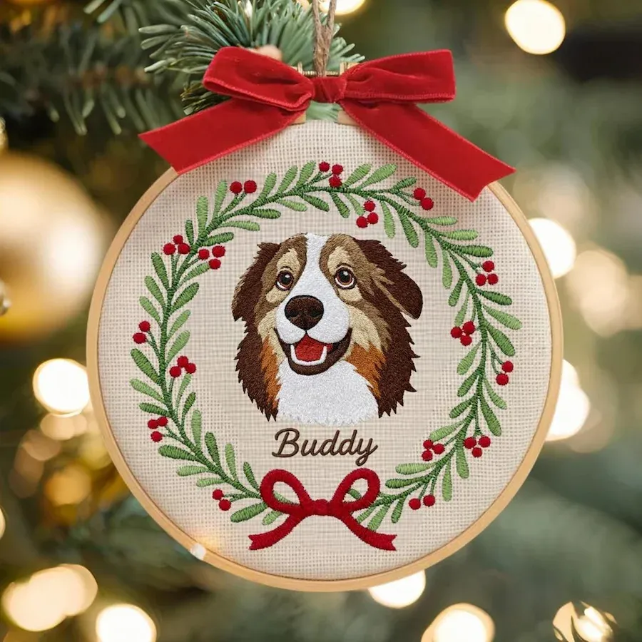 Personalized Embroidered Pet Portrait Christmas Ornament Gift For Dog Owners Pet Lovers