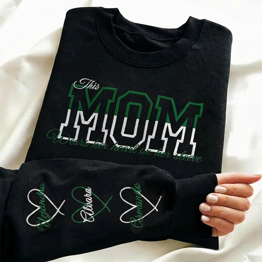 Wear Your Heart on Your Sleeve – Personalized Two-Tone Mama Sweatshirt with Kids' Names | for Mother's Day Gift