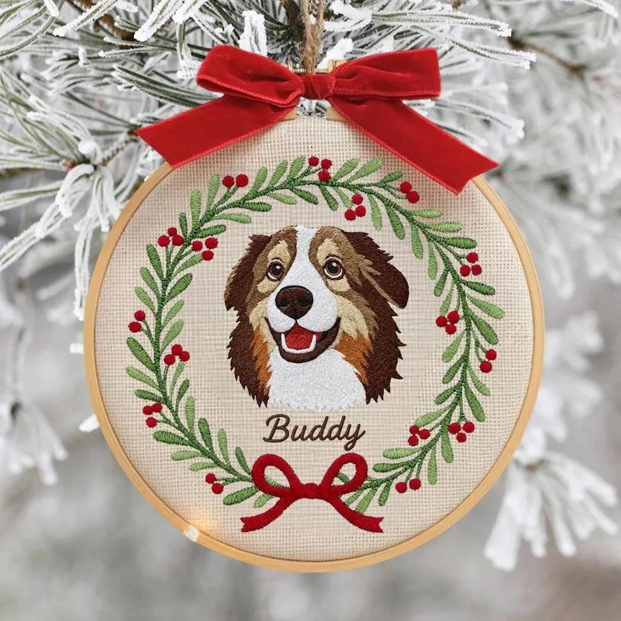 Personalized Embroidered Pet Portrait Christmas Ornament Gift For Dog Owners Pet Lovers