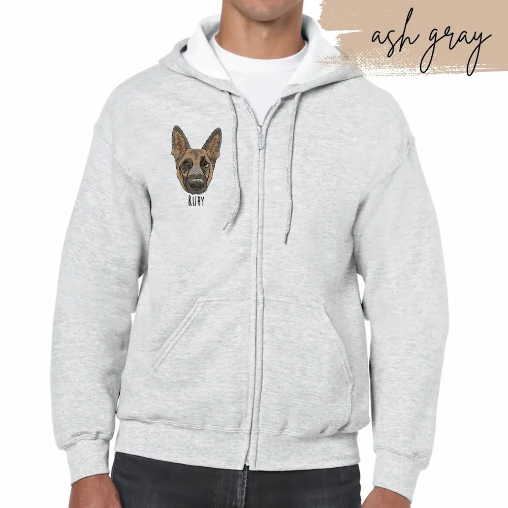 Custom Embroidered Pet Portrait Hoodie Zip-Up Hoodie