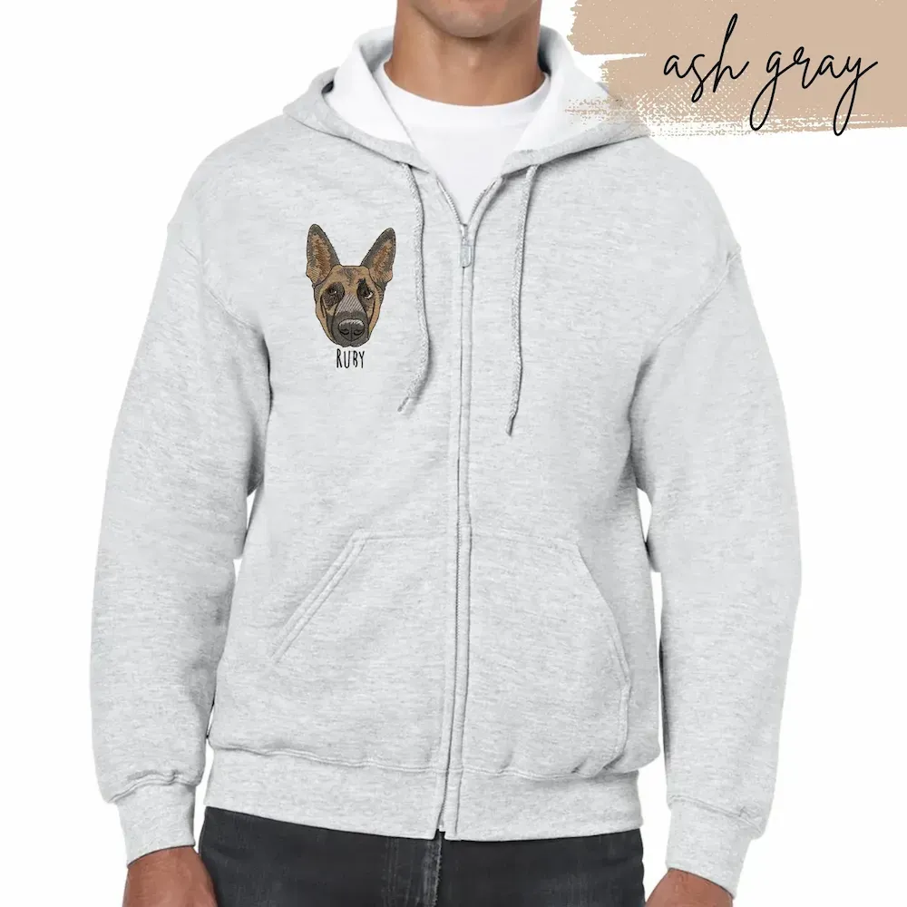 Custom Embroidered Pet Portrait Hoodie Zip-Up Hoodie
