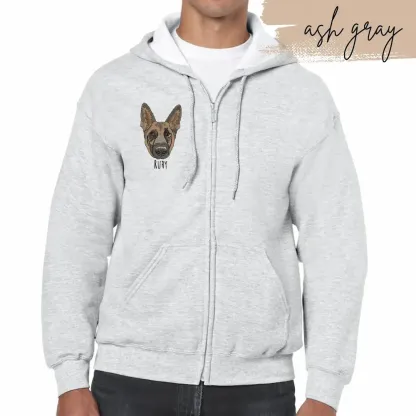 Custom Embroidered Pet Portrait Hoodie Zip-Up Hoodie