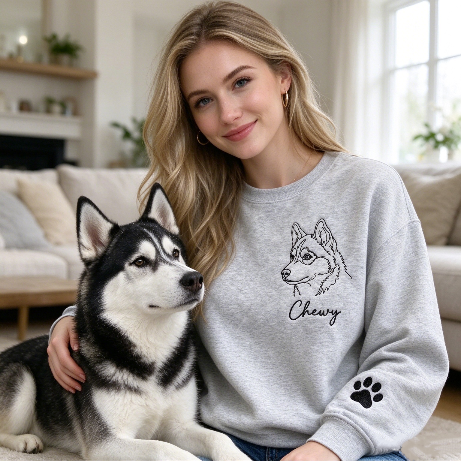 Custom Outline Embroidered Pet Sweatshirt, Custom Embroidered Dog Cat Hoodie- Stylish Outline Style