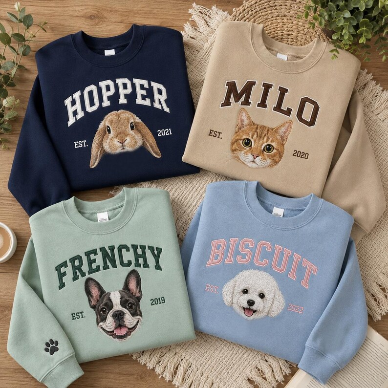 Personalized Embroidered Pet Face and Name Est T-shirt Keepsake Gift for Pet Lovers
