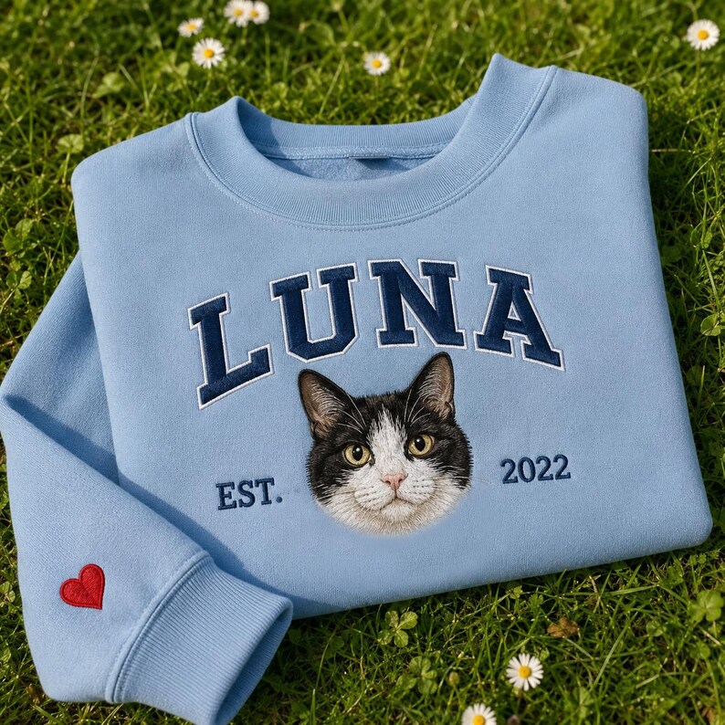 Personalized Embroidered Pet Face and Name Est T-shirt Keepsake Gift for Pet Lovers