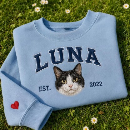Personalized Embroidered Pet Face and Name Est T-shirt Keepsake Gift for Pet Lovers