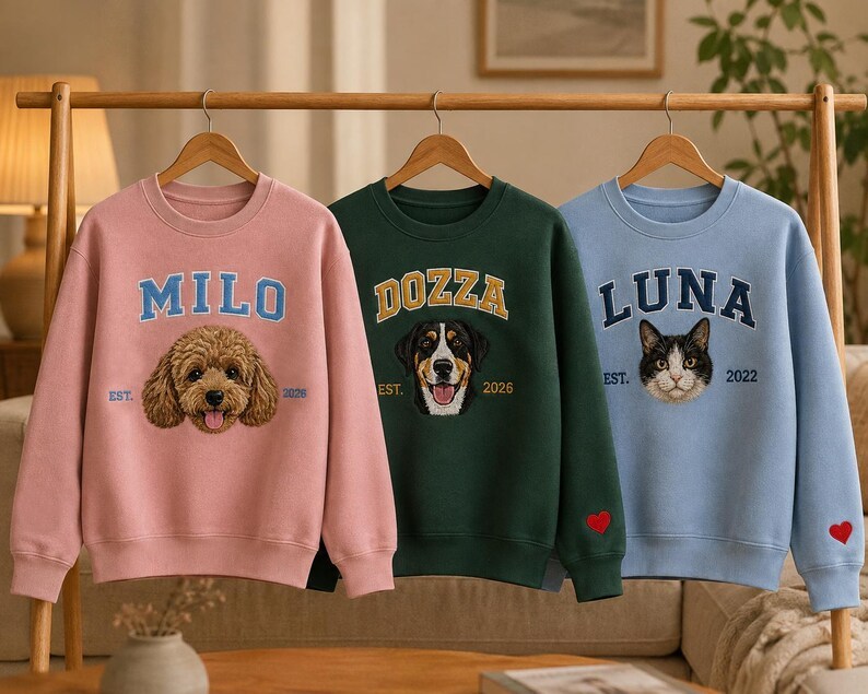 Personalized Embroidered Pet Face and Name Est T-shirt Keepsake Gift for Pet Lovers