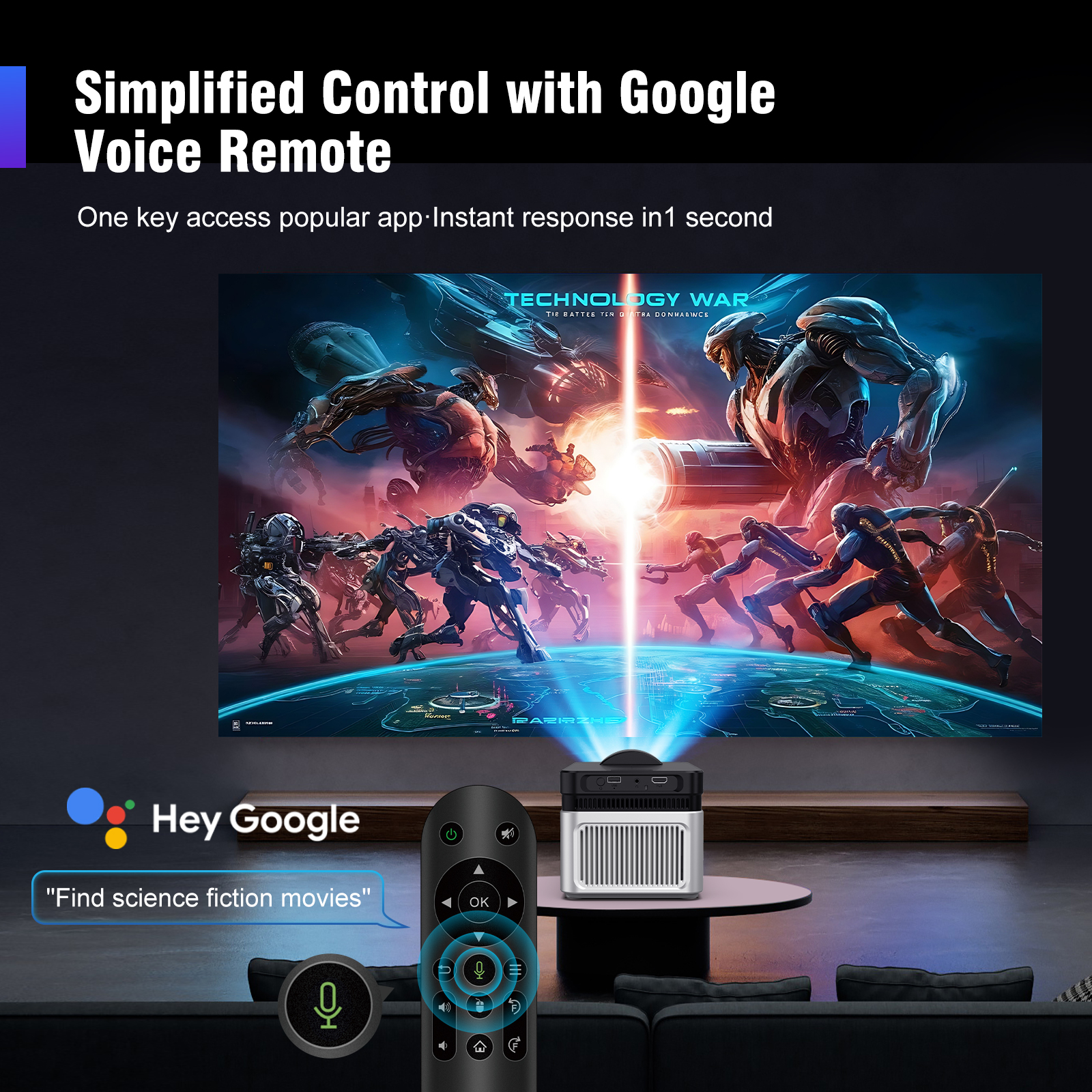 Simplified Control with Google Voice Remote One key access popular app·Instant response in1 second