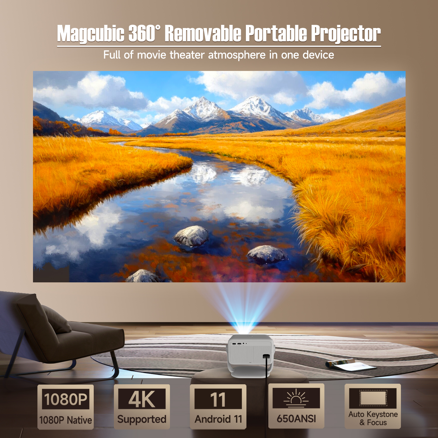 Magcubic 360° Removable Portable Projector  Full of movie theater atmosphere in one device
