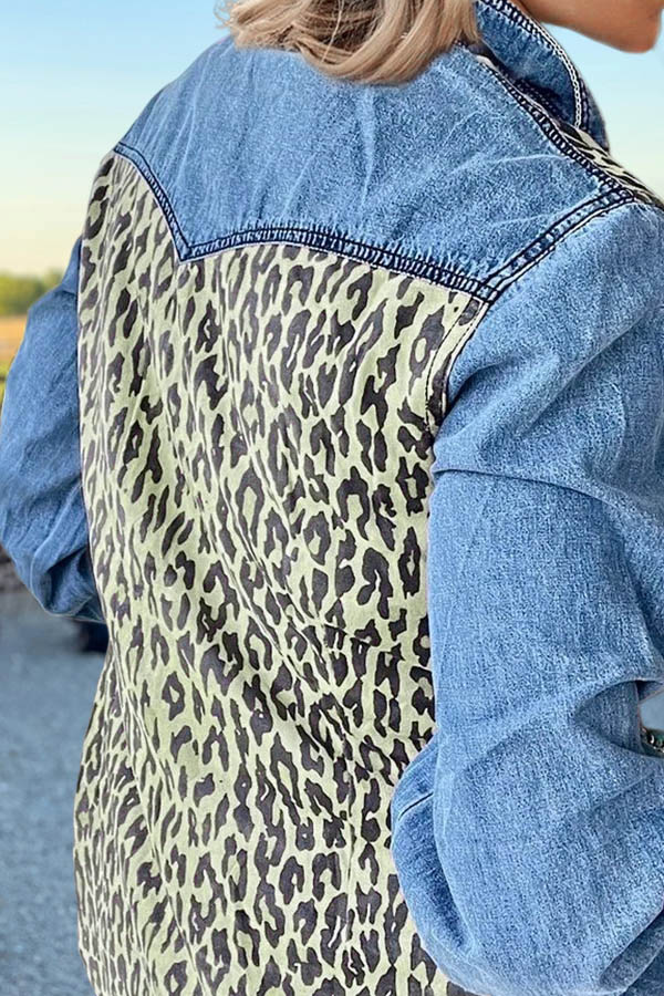 Leopard-print Panel Denim Shirt