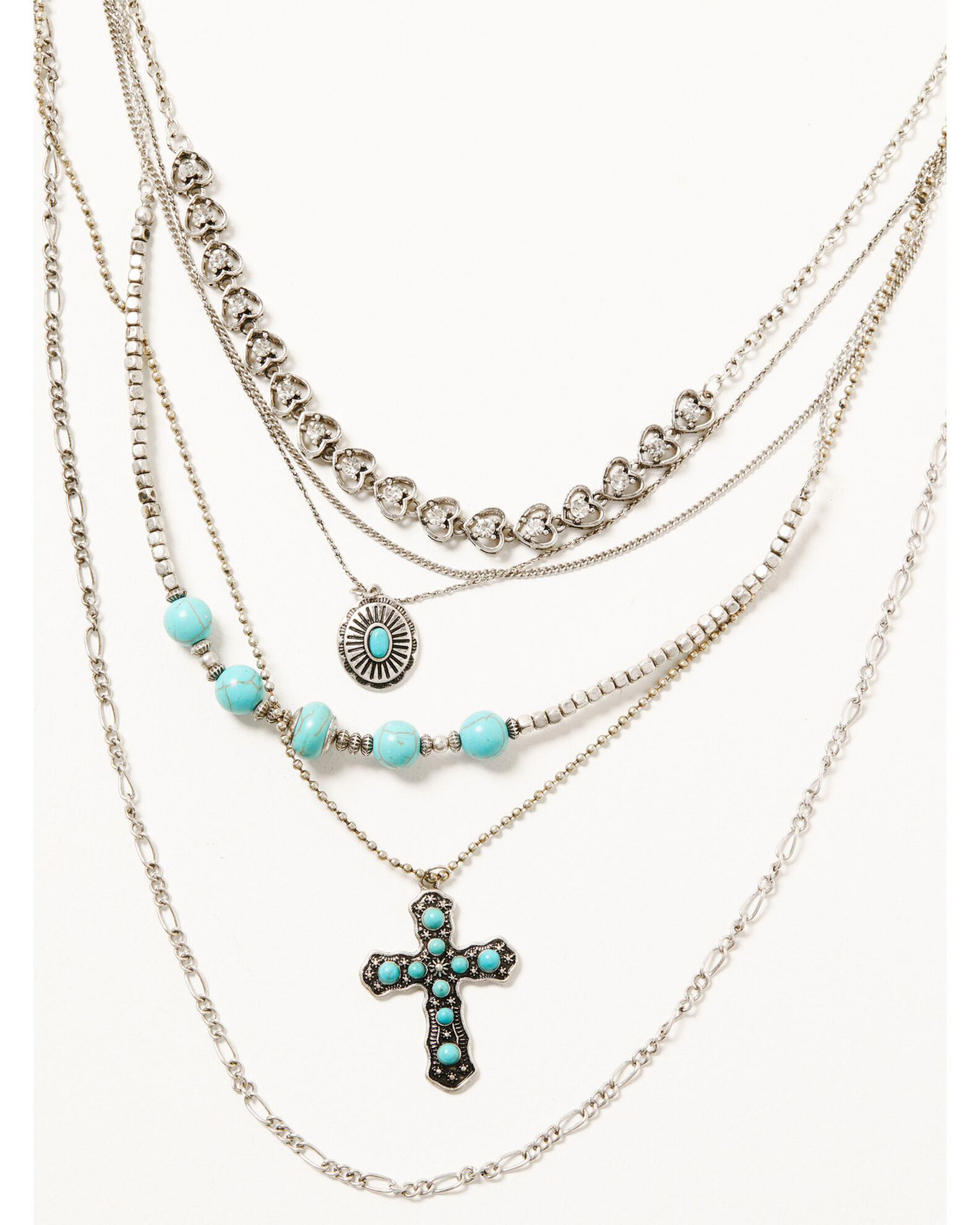 Women's Silver & Turquoise 6-layer Cross Necklace