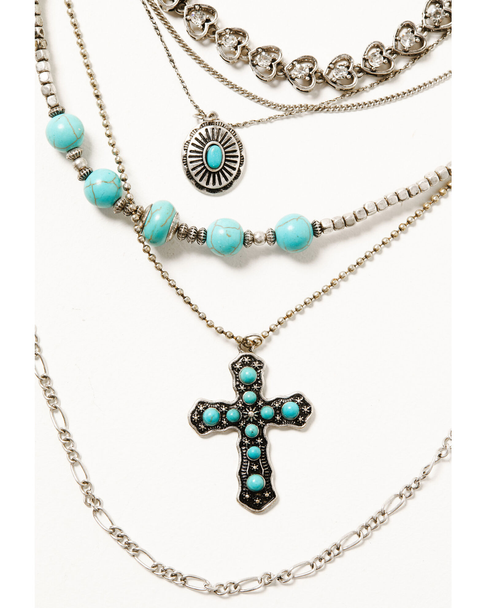 Women's Silver & Turquoise 6-layer Cross Necklace
