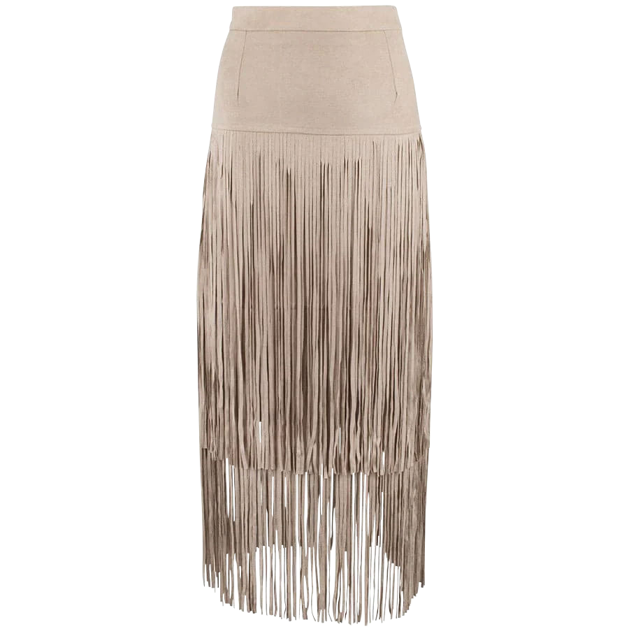 Faux Suede Long Fringe Skirt