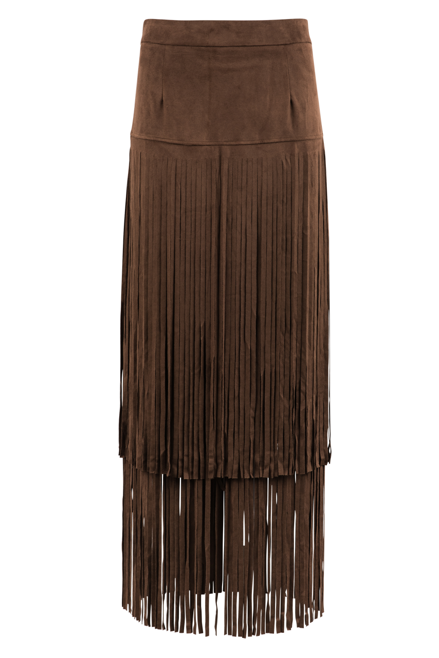 Faux Suede Long Fringe Skirt
