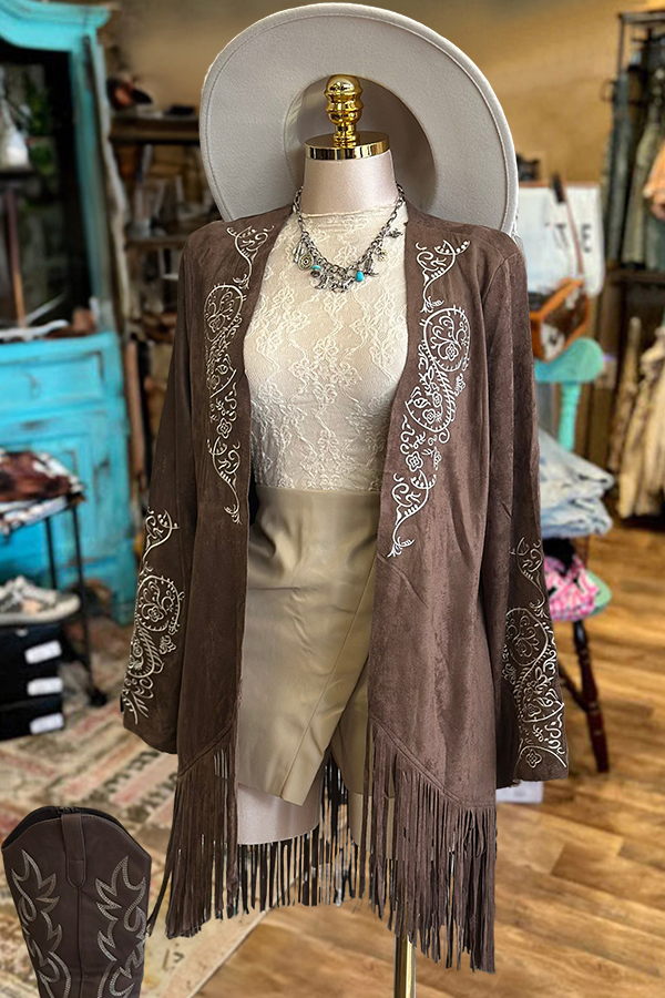 Vintage Floral Print Fringe Cardigan