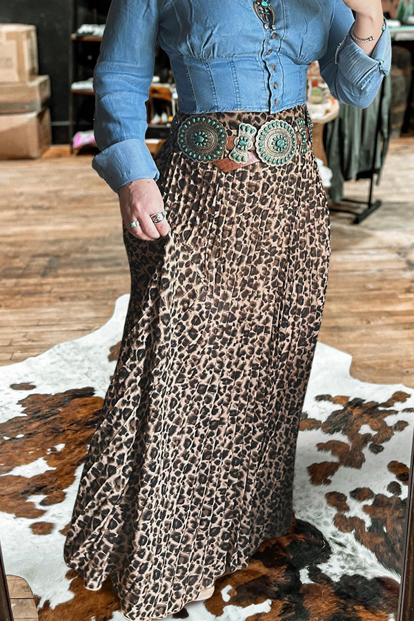 Vintage Pleated Leopard Print Skirt