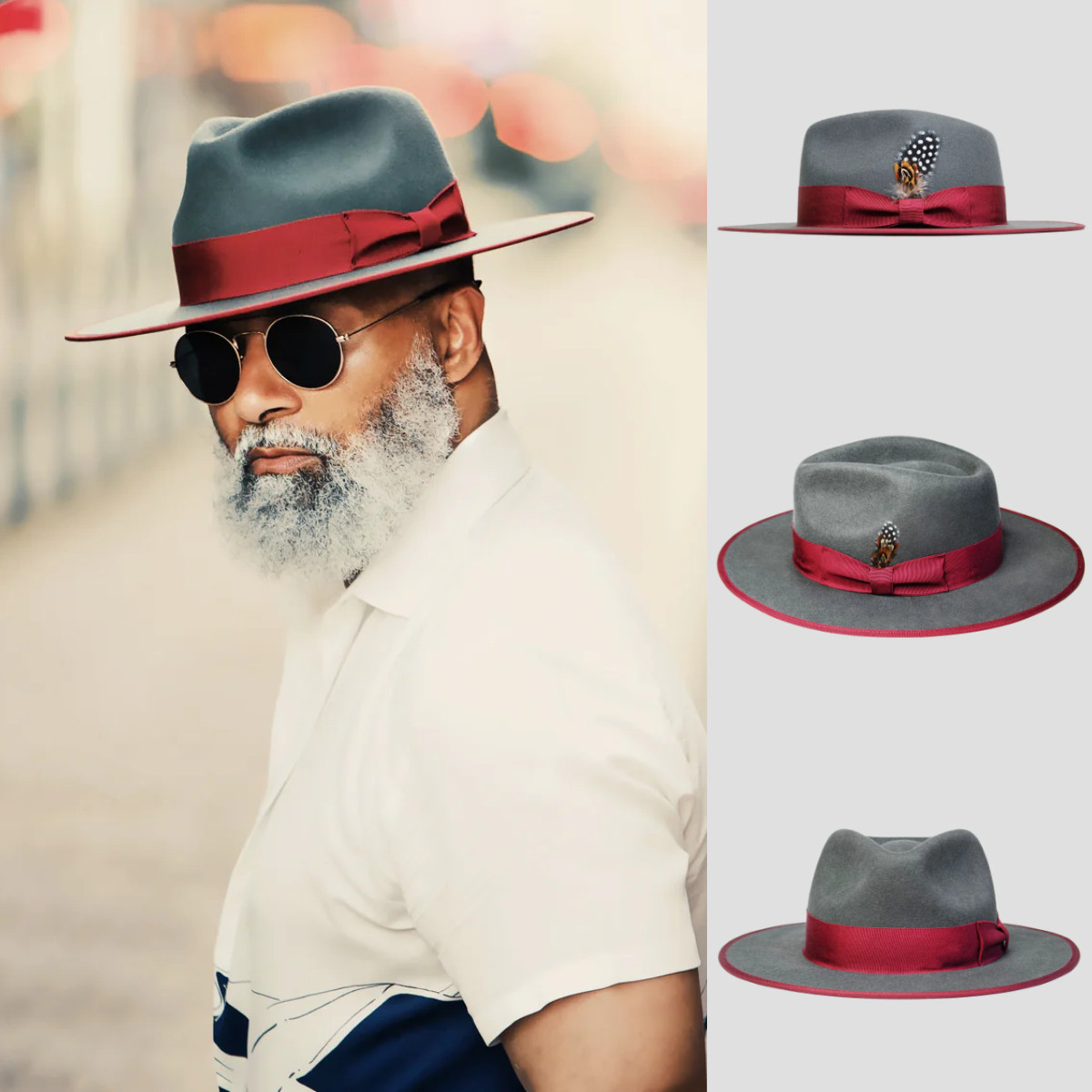 Ferguson Fedora Hat - Slate + Burgundy