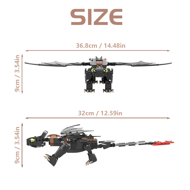 MOC-23064 Toothless Night Fury & Girlfriend Light Fury Dragon Bundled 464 Parts