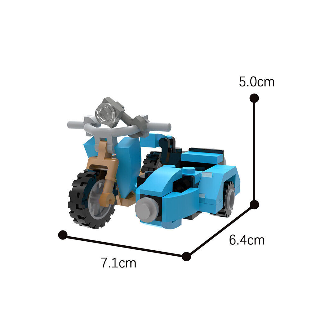 Custom MOC: C7620 Blue Azure Sidecar Motorcycle 46 Parts | for Collectio-ZITIANYOUBUILD