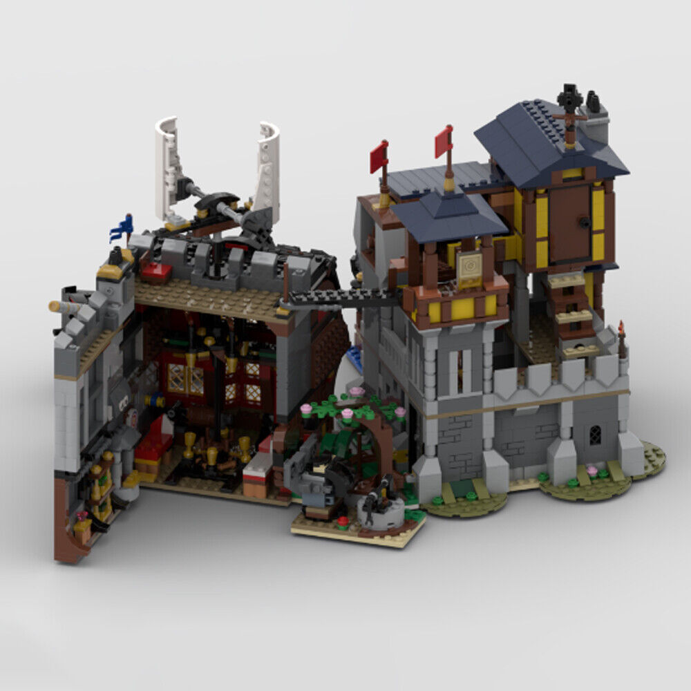 MOC-150348 Castle Port and Pirate Tavern with Ship and Garden Path 2284 Parts-ZITIANYOUBUILD