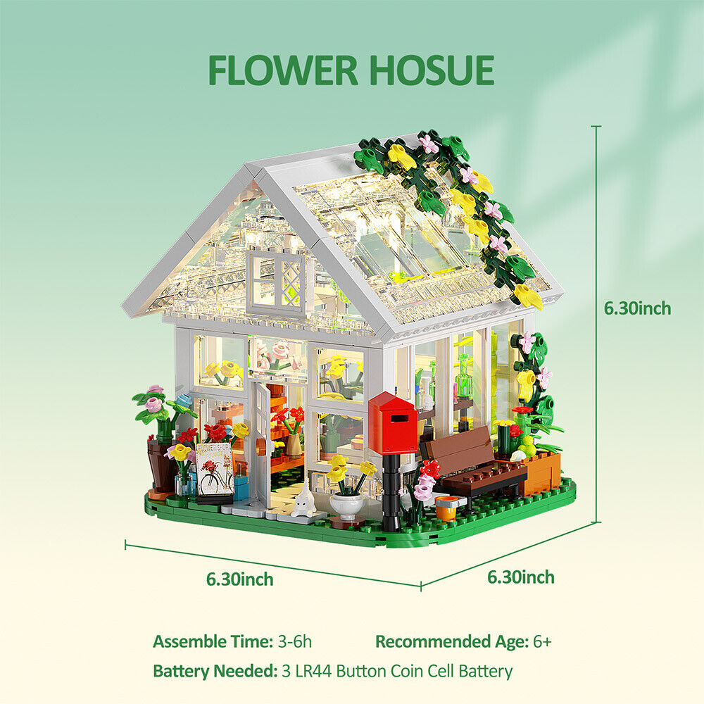 F-C9064 Modular Flower House with LED Lighting Kit Original Box 598 Parts-ZITIANYOUBUILD