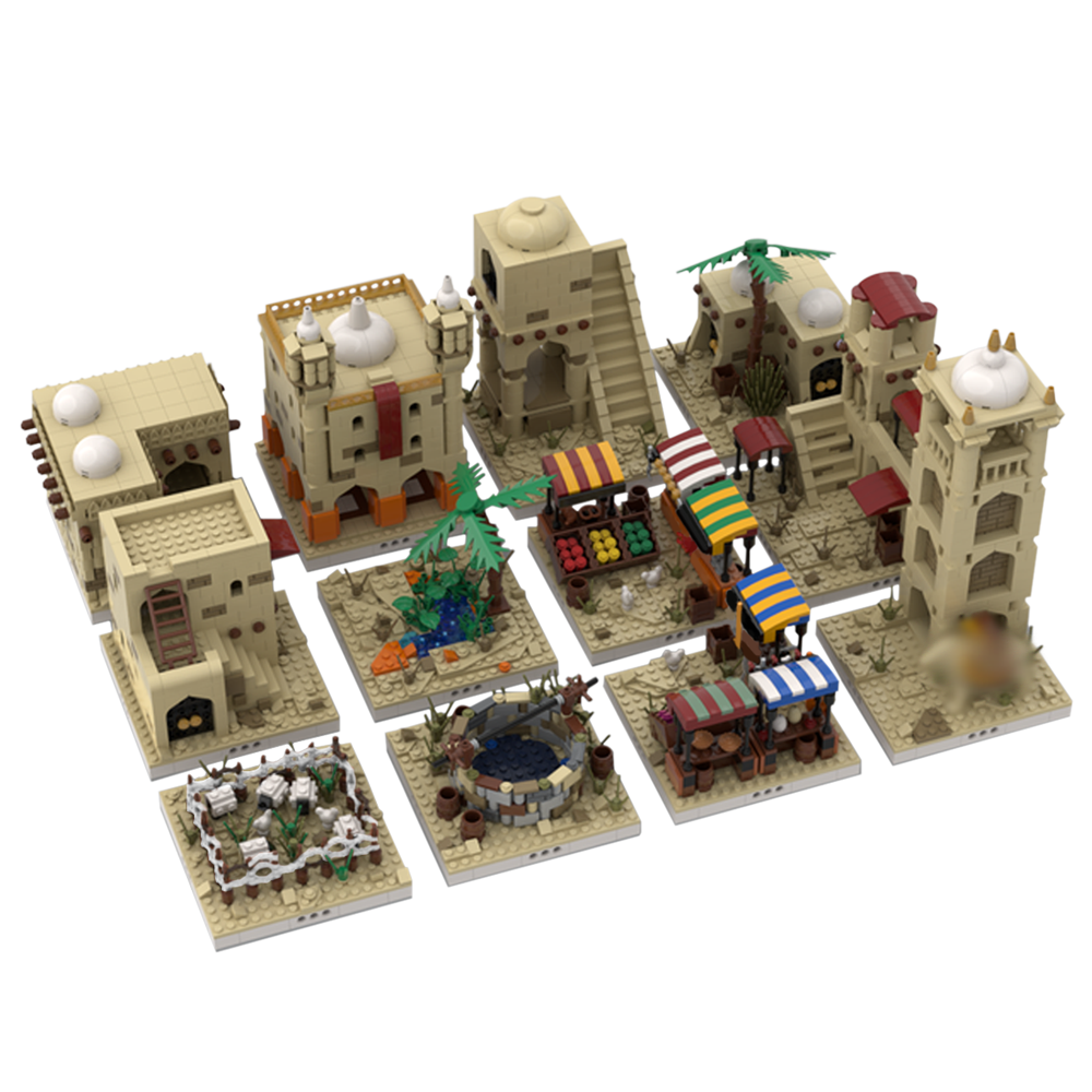 C4608 Village with Water Well, Oasis, Houses, Towers and Market 3957 Parts-ZITIANYOUBUILD