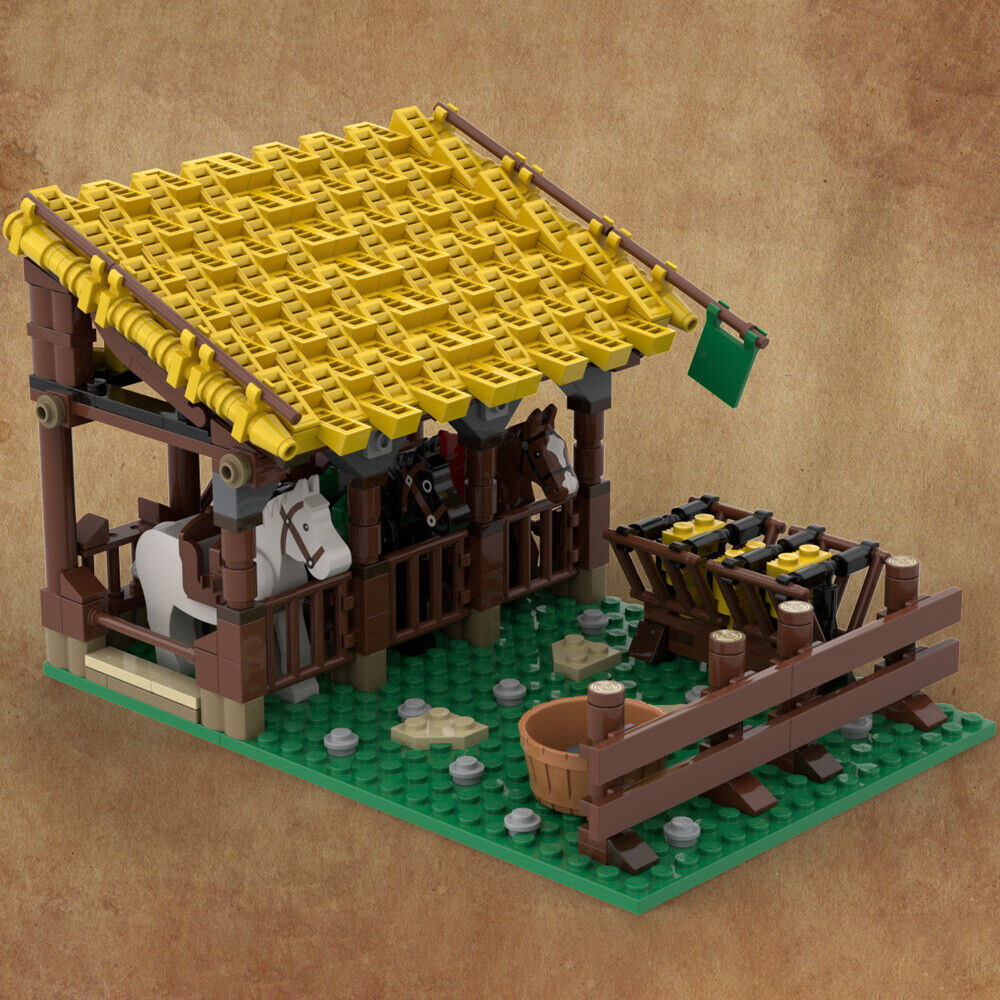 MOC-87706 Medieval Stables with Space for Three Horses Building Toys 481 Parts-ZITIANYOUBUILD