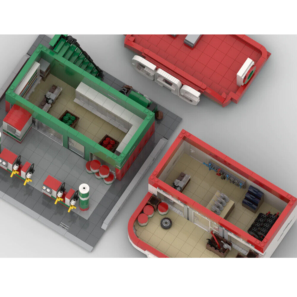 MOC-155162 Modular Gas Station with Convenience Store and Car Store 1617 Parts-ZITIANYOUBUILD