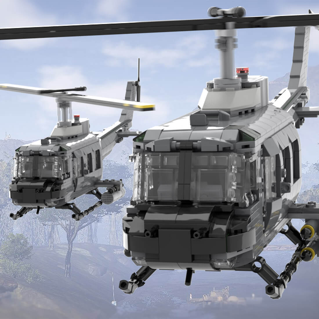 MOC-74181 Bell UH-1 Iroquois - HUEY | 1:34 Scale 988 Parts Building Blocks Toys Set
