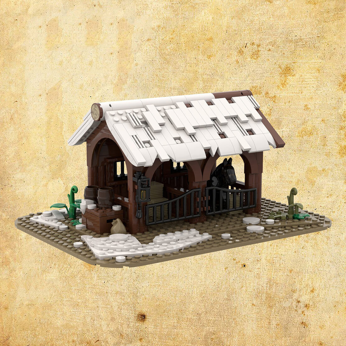 Custom 419pcs/set MOC-96457 Medieval Stable Shaped 419 Parts for Christmas-ZITIANYOUBUILD