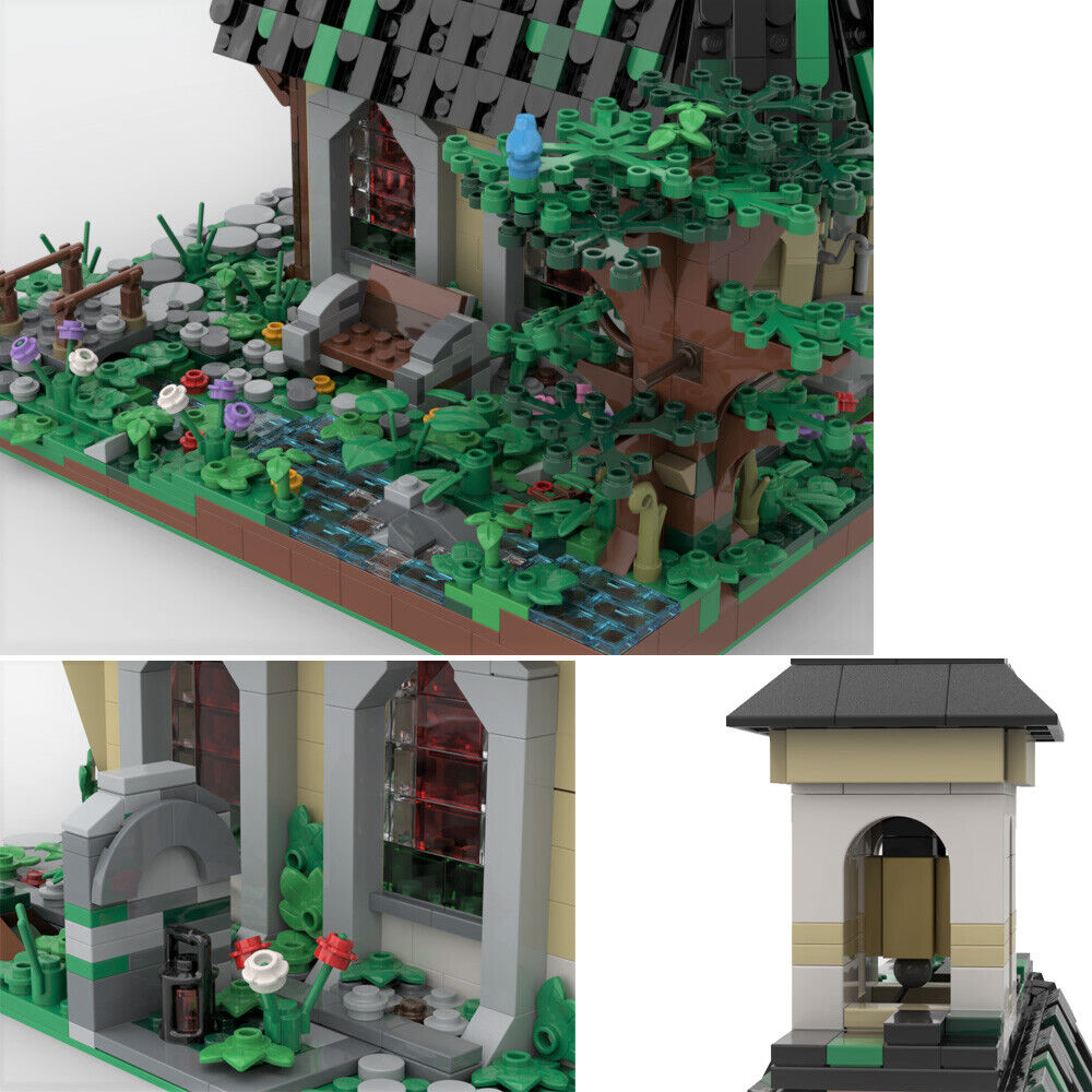 MOC-152991 Small Chapel Model with Interior, Stream, Tree and Plants 2066 Parts-ZITIANYOUBUILD