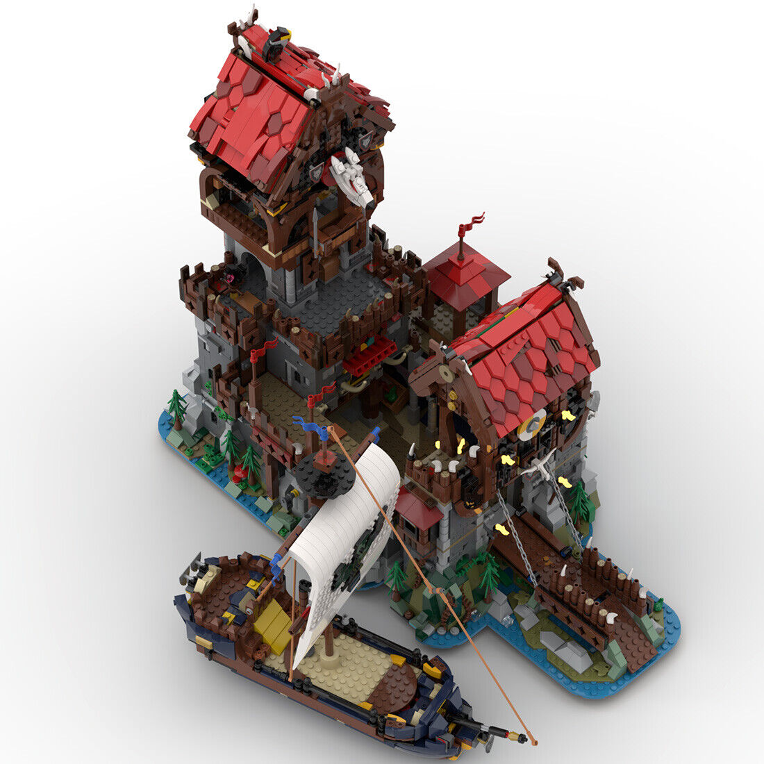 MOC-136695 Medieval Tower with Castle Gatehouse and Sea Serpent Ship 4916 Parts-ZITIANYOUBUILD