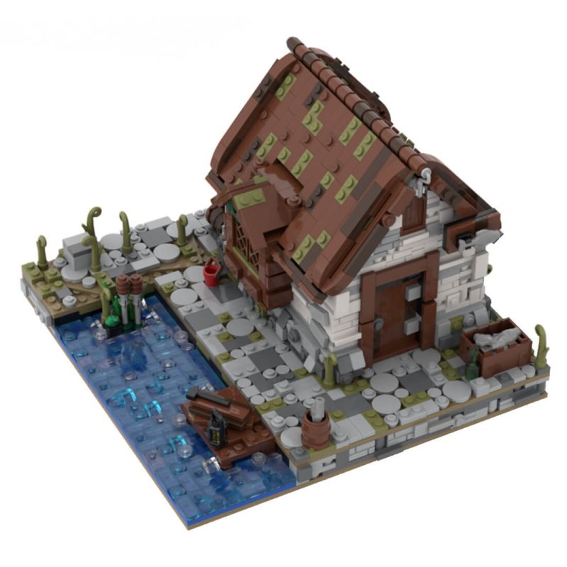 Custom MOC-136699 Medieval fishing house with a small marina 1575 pieces